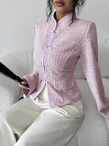 Elenzga 優雅通勤專業派對中式盤扣粉紫色夾克 - 淡紫色 - 查看 1