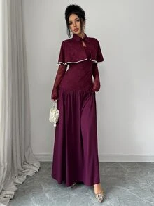 Selianne Women's Autumn/Winter Fashion Casual Ruched Waist Pleated Design Solid Color Long Dress Suitable For Daily Commute, Outings And Shopping - Burgundy - View 6
