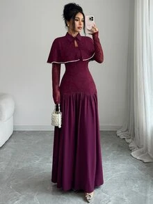 Selianne Women's Autumn/Winter Fashion Casual Ruched Waist Pleated Design Solid Color Long Dress Suitable For Daily Commute, Outings And Shopping - Burgundy - View 8