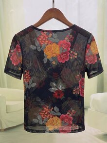GlowEve Floral Print Wrap T-Shirt For Middle-Aged And Elderly Women - Multicolor - View 2