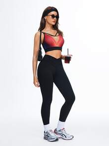 Eassivo Eassivo Women's Solid Color Asymmetric Waistband Sports Leggings - Black - View 11
