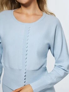 SHEIN Sports Women's Regular Fit Crew Neck Long Sleeve Sweater - Baby Blue - View 8