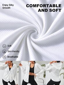 Eassivo Eassivo Drop Shoulder Zip Up Hooded Sports Jacket - White - View 4