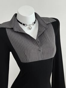 Elamini 1 件女士黑色短裙，适合日常穿着、通勤、返校季、优雅、复古、通勤、二合一褶皱、返校季日常、休闲、学院风 - 黑色 - 查看 5