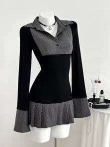 Elamini 1 件女士黑色短裙，适合日常穿着、通勤、返校季、优雅、复古、通勤、二合一褶皱、返校季日常、休闲、学院风 - 黑色 - 查看 4