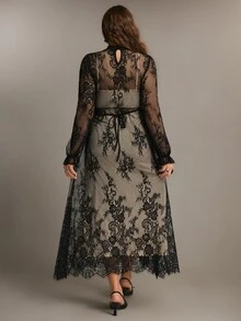 Freevana Plus Size Romantic Elegant Knitted Long Dress For Women Fall - Black - View 2