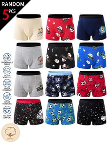 SHEIN [5 Random Piece]Soft Cotton Briefs, Football Baseball Pink Assorted Prints Underwear, Stretchy Elastic Waist Breathable Summer Sports Autumn Winter - Multicolor - View 8