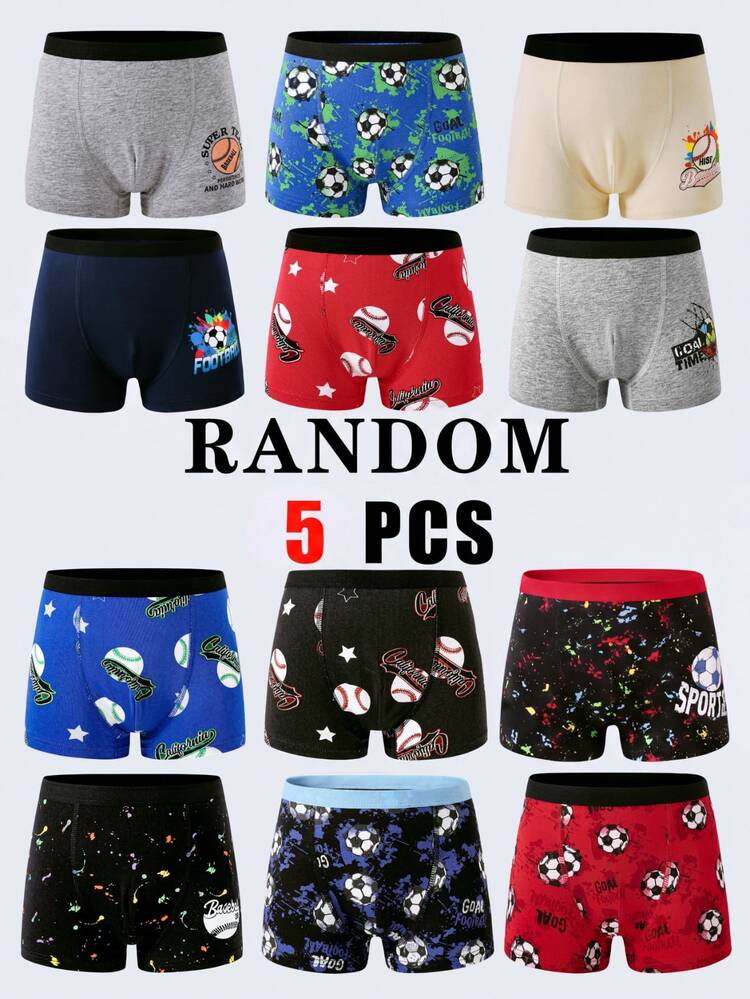 SHEIN [5 Random Piece]Soft Cotton Briefs, Football Baseball Pink Assorted Prints Underwear, Stretchy Elastic Waist Breathable Summer Sports Autumn Winter - Multicolor - View 3