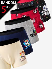 SHEIN [5 Random Piece]Soft Cotton Briefs, Football Baseball Pink Assorted Prints Underwear, Stretchy Elastic Waist Breathable Summer Sports Autumn Winter - Multicolor - View 7