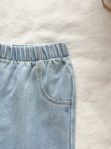 Vintaside Kids Set 2pcs Toddler Girl Sweatshirt + Flare Jeans Preppy Apricot Blue Rib Knit Fuzzy Cuff Long Sleeve Turtleneck Thick Outdoor Party Winter Fall - Apricot - View 10