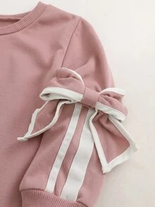 SHEIN Elladie kids 女童圓領長袖蝴蝶結裝飾休閒運動衫 - 粉色 - 查看 5