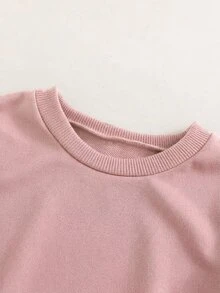 SHEIN Elladie kids 女童圓領長袖蝴蝶結裝飾休閒運動衫 - 粉色 - 查看 7