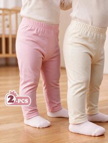 SHEIN Young Girl 2pcs Solid Elastic Waist Leggings - Multicolor - View 3