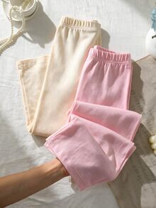 SHEIN Young Girl 2pcs Solid Elastic Waist Leggings - Multicolor - View 2