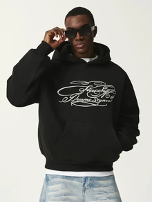 STYNVO Men's Fashion Embroidered Pocket Long Sleeve Hoodie - Black - View 3