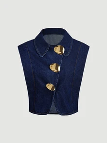 Selenza Women's Metal Buckle Casual Daily Denim Top - Blue - View 8
