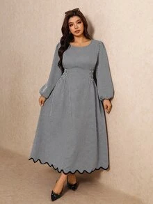 Elaquor Vestido de verano casual de uso diario con cuello redondo y rayas para mujer de talla grande - Blanco y Negro - Ver 5