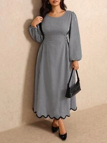 Elaquor Vestido de verano casual de uso diario con cuello redondo y rayas para mujer de talla grande - Blanco y Negro - Ver 4