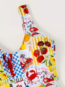 SHEIN Swim Women's All-Over Print One-Piece Swimsuit, Suitable For Beach Vacation, Pool Party, Beach Party - Multicolor - View 8
