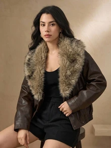 DAZY Mantel Katun Berbantalan untuk Wanita dengan Kancing dan Saku, Lengan Panjang - Coffee Brown - View 3