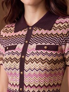 Anewsta Women's Chic Retro Style Multi-Color Patchwork Exquisite Button Short Sleeve Work Knit Top Summer - Multicolor - View 2