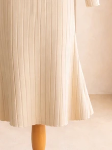 Girls' Elegant Minimalist Turtleneck Long Sleeve Fitted Dress, Basic Ribbed Fabric, Autumn/Winter Fashion Underdress - Khaki - View 8