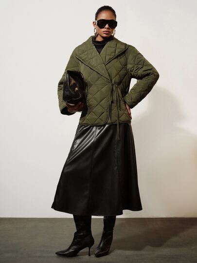 Aveloria Modichic Autumn/Winter Olive Green Military Green Solid Color Lapel Wrap Asymmetrical Tie Multi-Wear Chinese Style Japanese Style Women's Geometric Diamond Quilted Padded Coat Elegant Minimalist Luxury Old Money Sporty Commute Casual Mix & Match Street Style Versatile