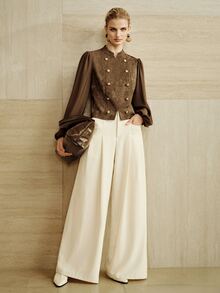 Arave European American Style Fall New Fashion Versatile Satin Jacquard Metal Buckle Decor Sleeve Chiffon Elegant 80s Dinner Party Classic Jacket Dark Brown - Coffee Brown - View 4