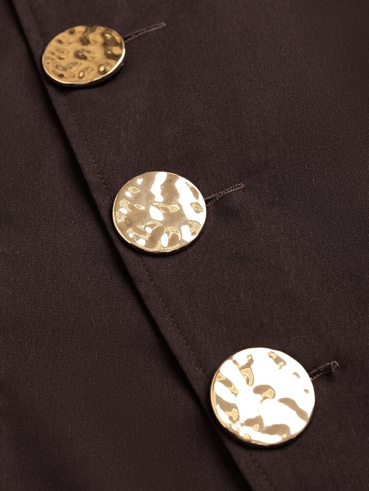 LUMIGAL Women's Stand Collar Asymmetrical Metal Button Waist-Cinching Blouse - Coffee Brown - View 8