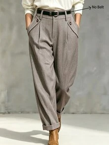 Balvessa Women's Casual Versatile Daily Travel Long Pants With Pockets - Flint Stone - View 1