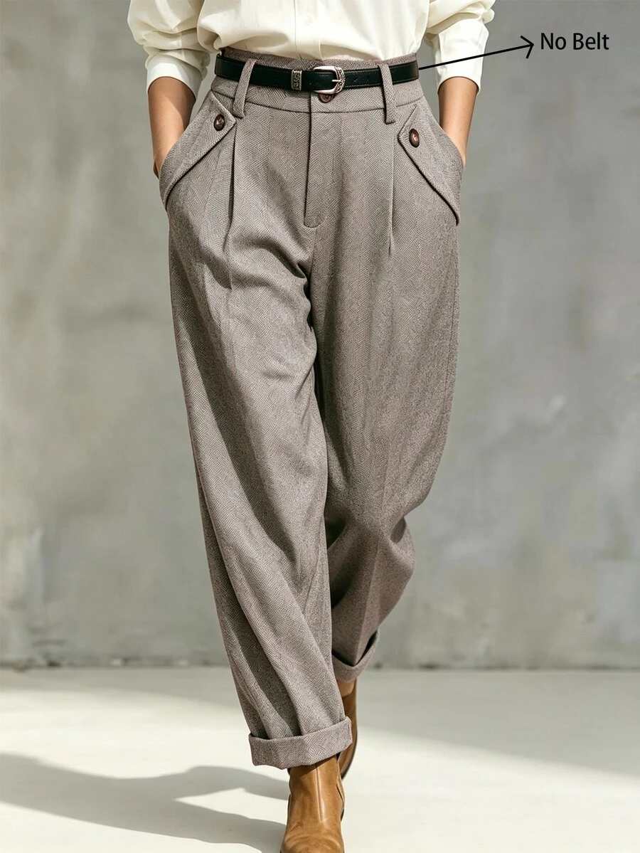 Balvessa Women's Casual Versatile Daily Travel Long Pants With Pockets - Flint Stone - View 1