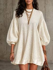 LUMIGAL Women's Autumn/Winter Velvet Textured Long Sleeve Dress - Apricot - View 3
