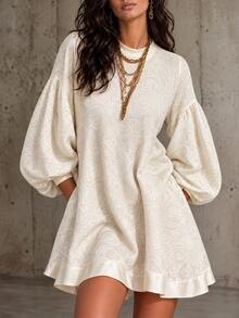 LUMIGAL Women's Autumn/Winter Velvet Textured Long Sleeve Dress - Apricot - View 4