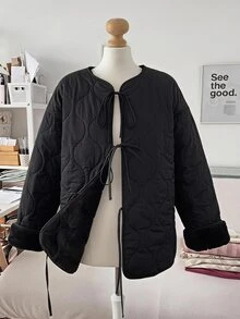 FRIFUL Mantel Katun Berlapis Kasual Warna Polos untuk Wanita, Cocok untuk Perjalanan Musim Dingin Sehari-hari - Hitam - View 10