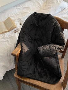 FRIFUL Mantel Katun Berlapis Kasual Warna Polos untuk Wanita, Cocok untuk Perjalanan Musim Dingin Sehari-hari - Hitam - View 11