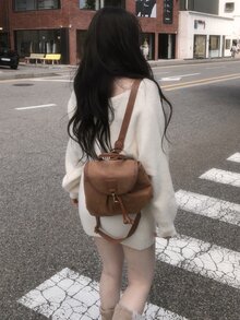DAZY Women's Solid Color Asymmetrical Shoulder Long Sleeve Sweater Dress, Autumn/Winter - Beige - View 2