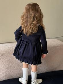 DAZY Infant/Toddler (Girl) Colorblock Collar Sweater Dress, Autumn/Winter - Navy Blue - View 2