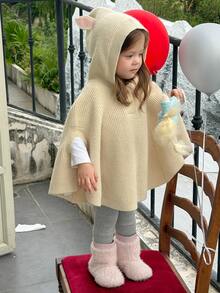 DAZY Infant (Girl) Cute Hooded Knitted Cape Cardigan, Autumn/Winter - Apricot - View 6
