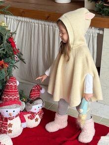 DAZY Infant (Girl) Cute Hooded Knitted Cape Cardigan, Autumn/Winter - Apricot - View 4