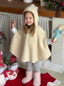 DAZY Infant (Girl) Cute Hooded Knitted Cape Cardigan, Autumn/Winter - Apricot - View 5