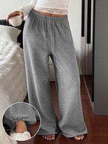 DAZY Women's Solid Color Drawstring Waist Casual Daily Wear Pajama Bottoms - Grey - View 4
