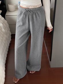 DAZY Women's Solid Color Drawstring Waist Casual Daily Wear Pajama Bottoms - Grey - View 8