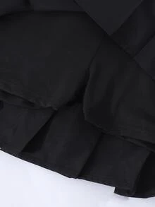 SHEIN Sweetra Young 女童百褶高腰裙褲，內建短褲 2 合 1 裙褲，黑色，夏季休閒校園返校穿搭，四季百搭網球風服飾 - 黑色 - 查看 9