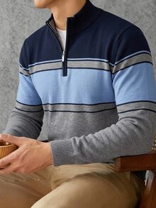 Manfinity Homme Men's Daily Wear Long Sleeve Sweater, Ins Style, Glamorous Party, Street Mature, Loose Fit Sweater Colorblock Autumn, Formal, Old Money - Multicolor - View 2