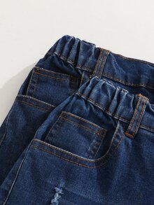 SHEIN Tween Boy Denim Jeans, Fall, 2 Pieces Set In Multiple Colors, Distressed Ripped, Tapered Fit, Soft Cotton Denim Fabric, School Holiday, Casual - Multicolor - View 6