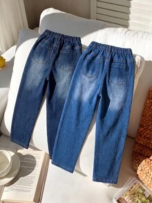 SHEIN Tween Boy Denim Jeans, Fall, 2 Pieces Set In Multiple Colors, Distressed Ripped, Tapered Fit, Soft Cotton Denim Fabric, School Holiday, Casual - Multicolor - View 3