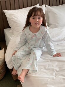 DAZY Infant (Girl) Plaid Lapel Long Sleeve 2 Pieces Set Loungewear - Blue and White - View 5