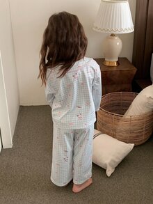 DAZY Infant (Girl) Plaid Lapel Long Sleeve 2 Pieces Set Loungewear - Blue and White - View 2