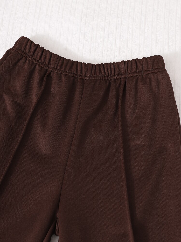 SHEIN Bộ 2 món phong cách thường ngày thập niên 80 cho bé gái, mùa thu, áo sweatshirt cổ đứng in chữ New York và quần short, trang phục học đường ấm áp, phù hợp đi học, màu be nâu - Nhiều màu - Xem 6