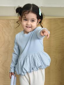 DAZY Infant/Toddler (Girl) Round Neck Long Sleeve Autumn/Winter Korean Style Top - Baby Blue - View 3